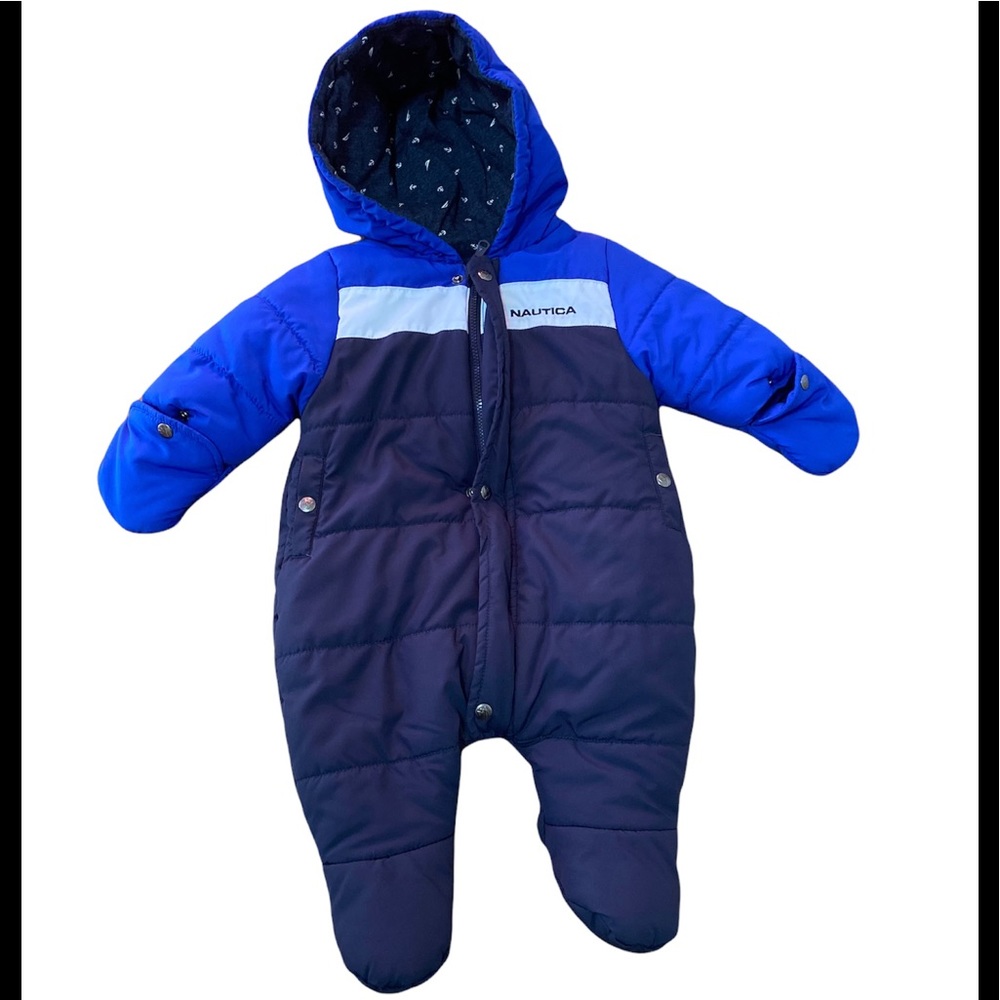 Nautica Snow Hudded Jumpsuit Winter Baby Outfit Unisex Size 0-3 Months Blue